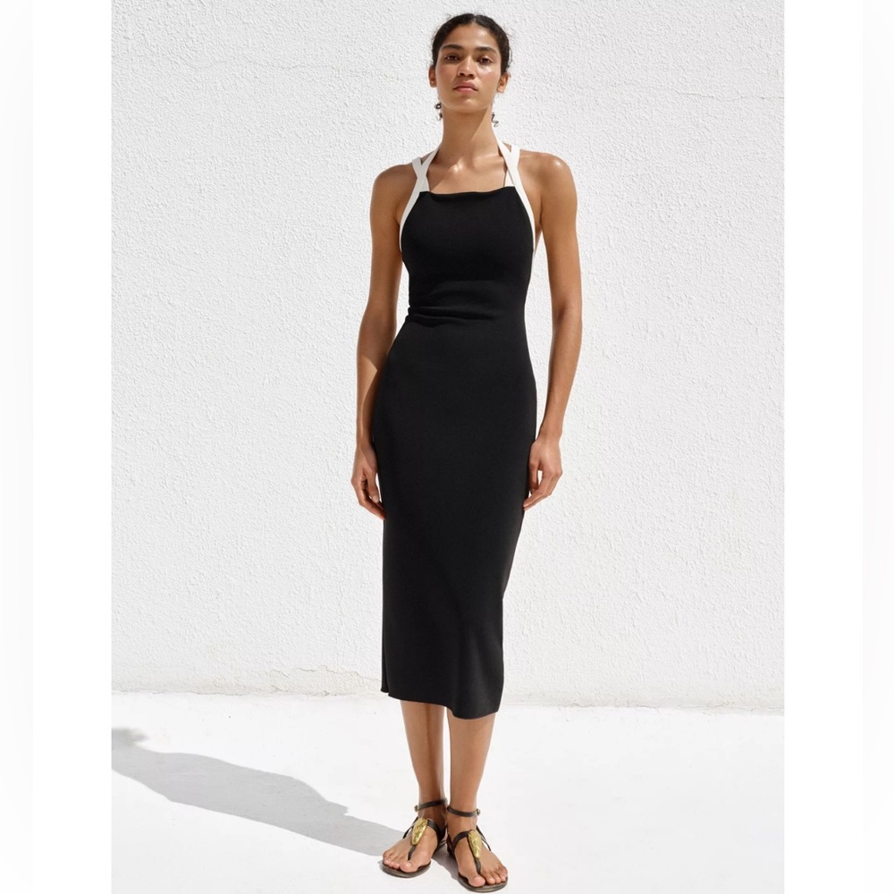 Zara CONTRAST STRETCH HALTER DRESS - Picture 2 of 7